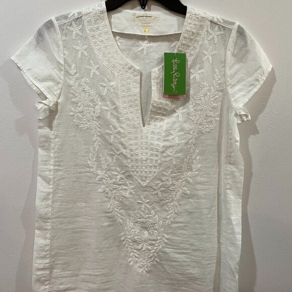 NWT $128 Lily Pulitzer Sea Breeze Tunic Resort White Embroidered Size XS - Picture 1 of 8
